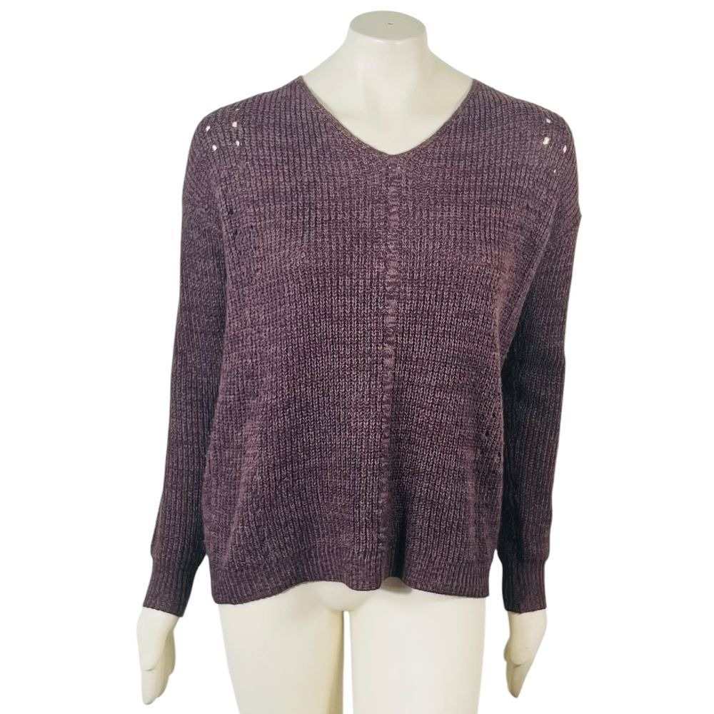Staccato Womens M Purple Marled Knit Sweater Lace Up Back Open Knit Boho Y2K‎